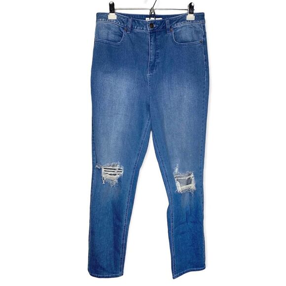 Girls With Curves Distressed High Rise Straight Leg Ripped Jeans 10T Tall Blue - Picture 1 of 9